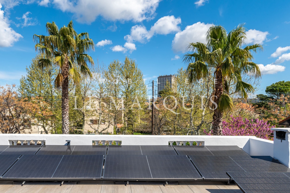 Pour une vie éco-responsable, panneaux solaires sur une partie du toit terrasse