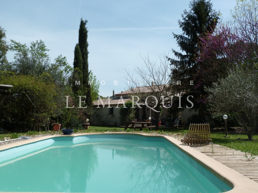 Piscine ensoleillée de plain pied avec la maison