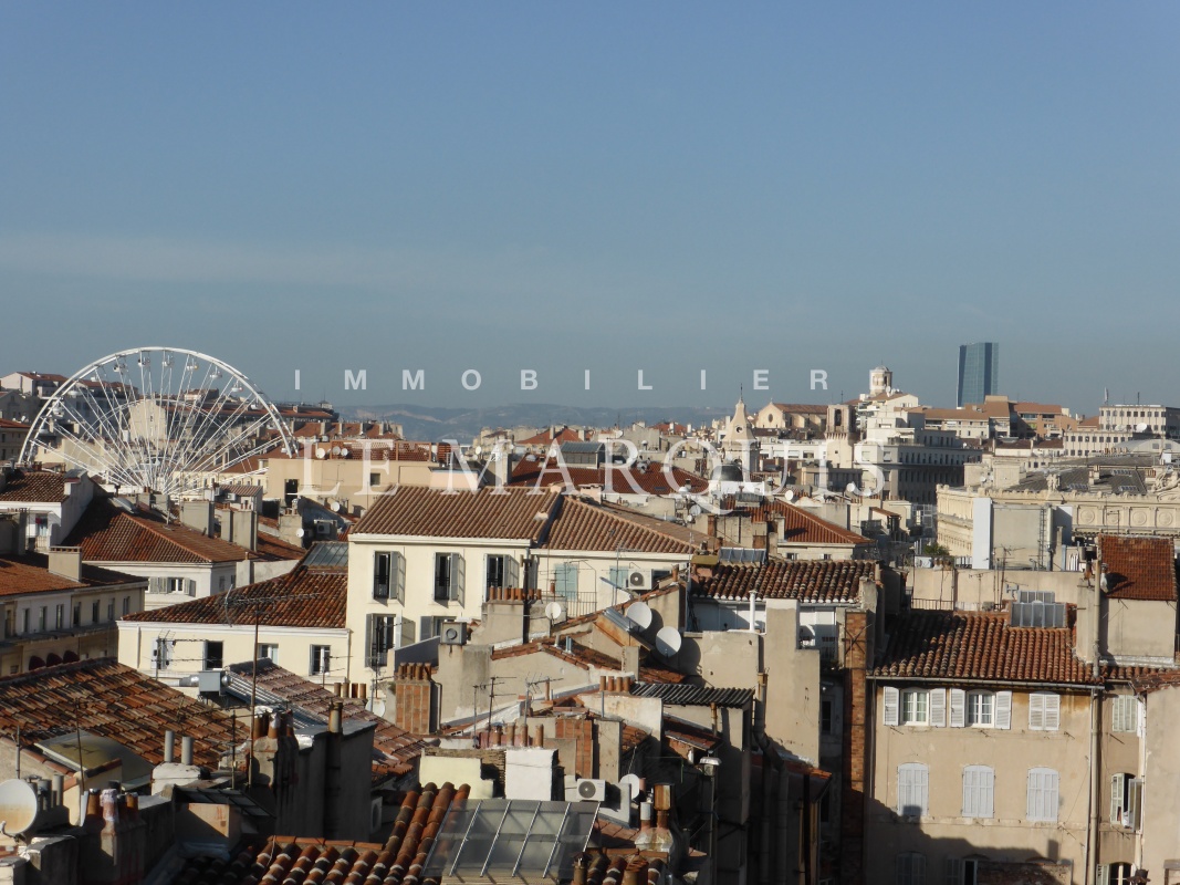 Très belle vue dégagée sur les toits de Marseille et la tour CMA CGM
